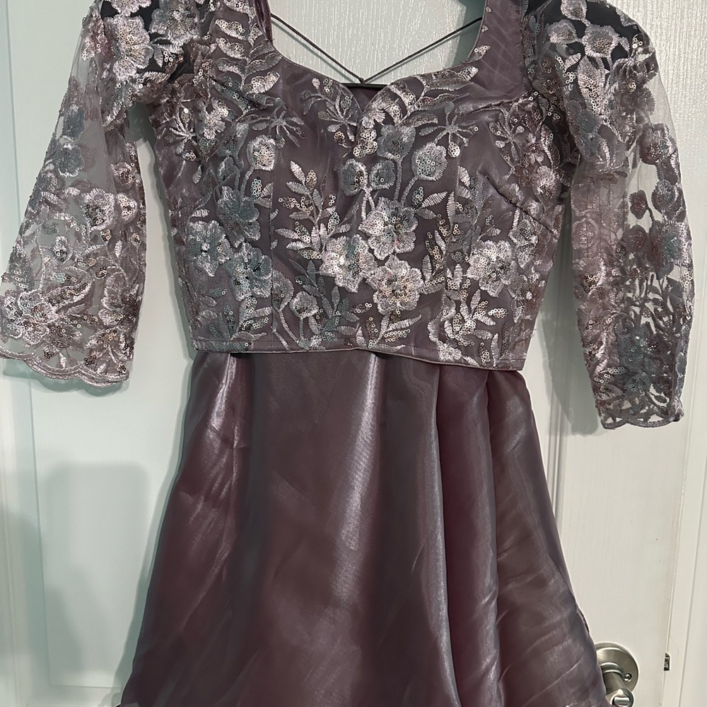 Pink A-line Dress with 3/4 Bishop Sleeves for Wedding Guest